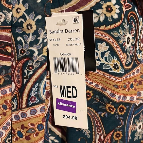 NWT Sandra Darren Women's Long Sleeve Paisley Tie Neck Chiffon Dress - Picture 3 of 3